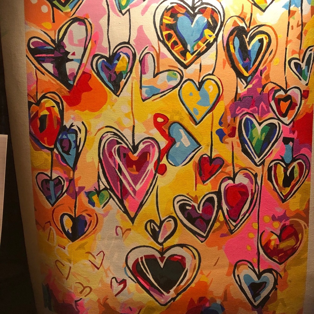 Hearts hand painted on canvas